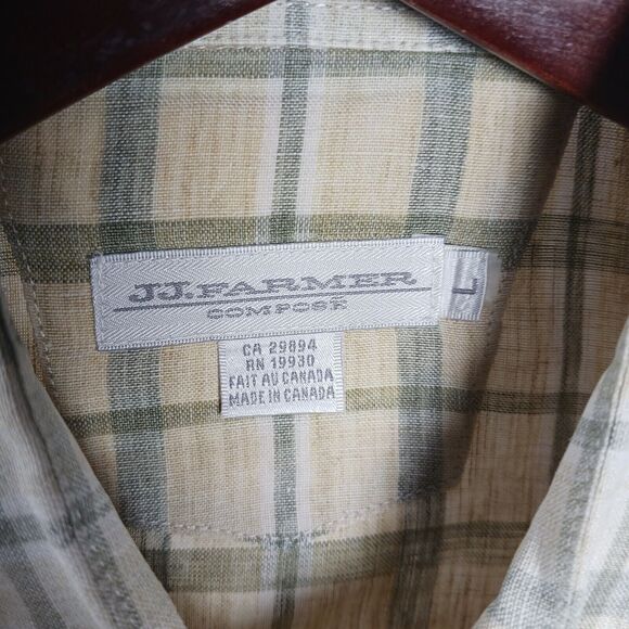 J J Farmer Dress Shirt Mens L 100% EUROPEAN Linen Button Down Yellow & Green - Picture 3 of 5